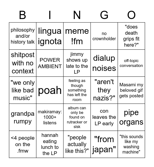 #experimental Bingo Card