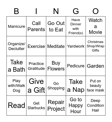 Empty Nest Bingo Card