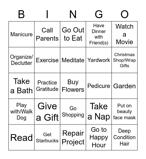 Empty Nest Bingo Card
