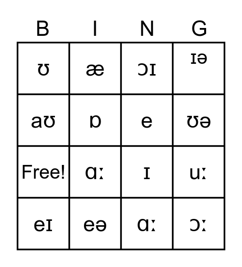 Phonemic Bingo Card