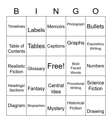 Fiction and Informative Bingo Card