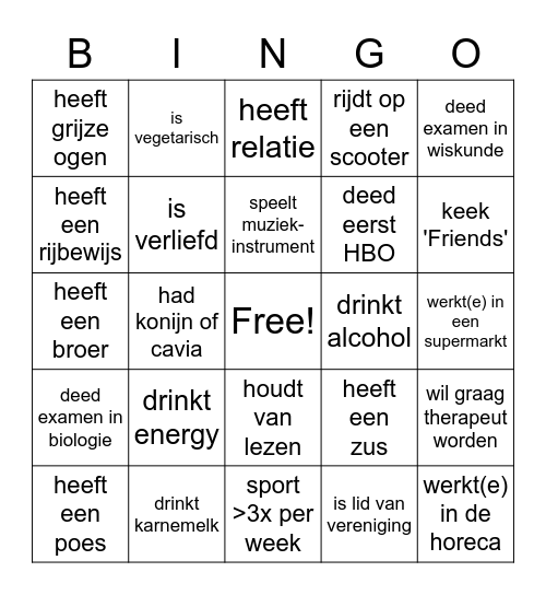 Kennismaking Bingo Card