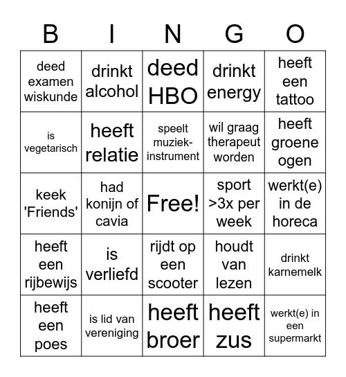 FI kennismaking Bingo Card