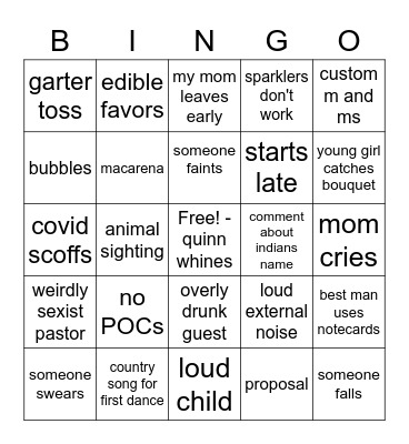 wedding bingo Card