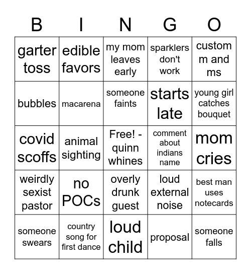 wedding bingo Card