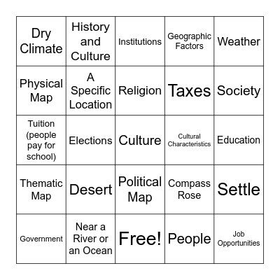 Unit 1: How We Study The Worlds Cultural Patterns Bingo Card