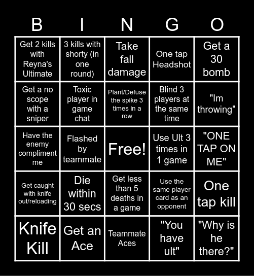 Valorant Bingo Card