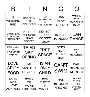 TEAM BINGO Card