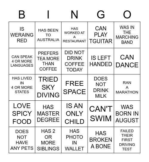 TEAM BINGO Card