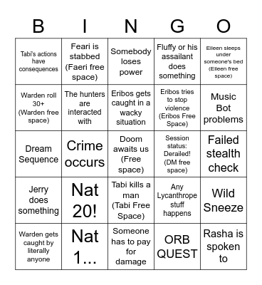 Session 32: Nothing catastrophic has happened in awhile *Suspicion* Bingo Card