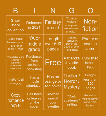 Fall Book Bingo Card