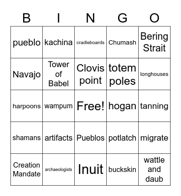 America's First People Bingo Card