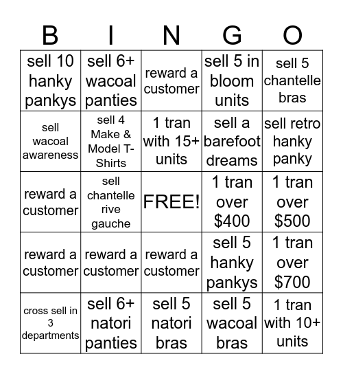 Lingerie Bingo Blitz Bingo Card