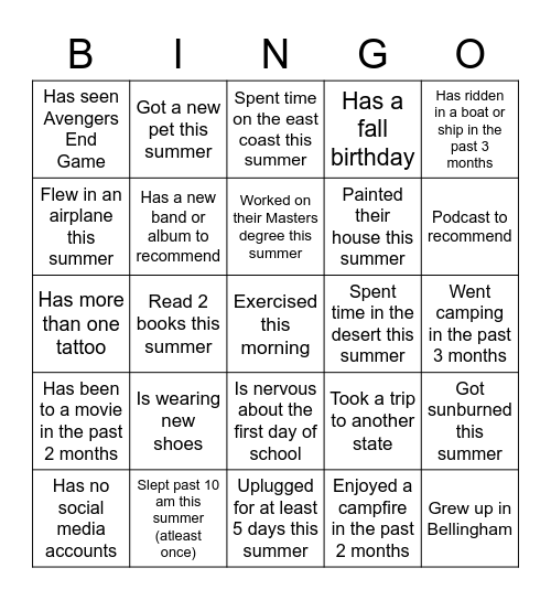 Staff Bingo Card