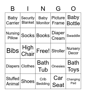 Baby Shower Bingo! Bingo Card