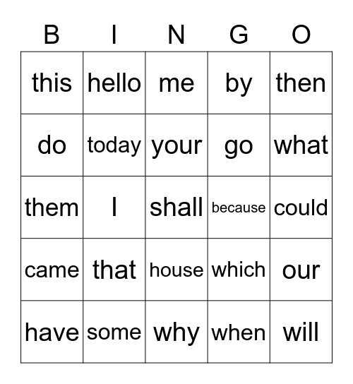 Sophie's Heart Words #1 Bingo Card