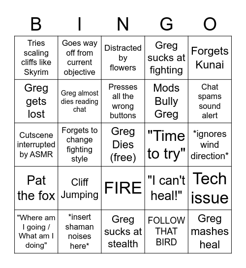 Greg of Tsushima Bingo Card