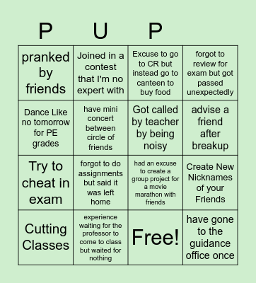 Personality Bingo Card