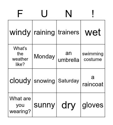 PRM 2 Unit 2 Weather Bingo Card