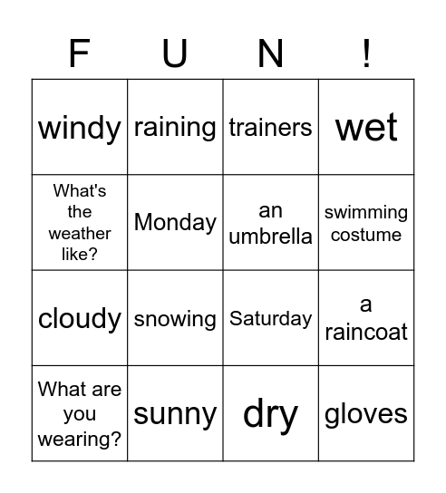 PRM 2 Unit 2 Weather Bingo Card