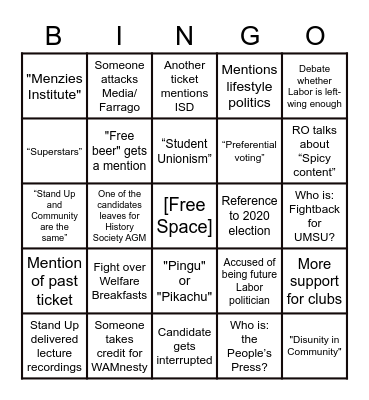 Presidential Debate Bingo Card