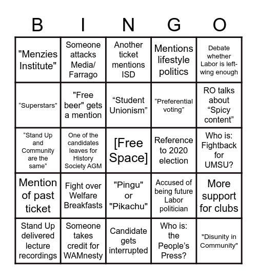 Presidential Debate Bingo Card