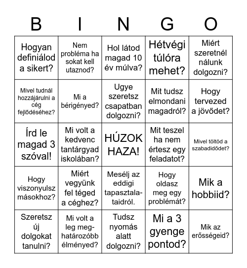 Interjú Bingó Bingo Card