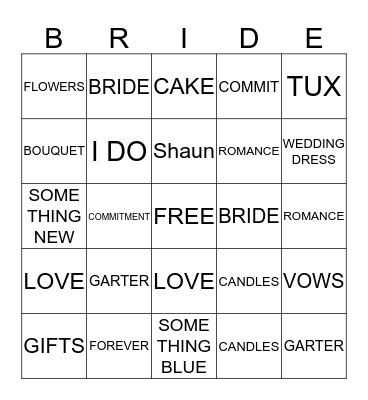 BRIDAL SHOWER BINGO Card