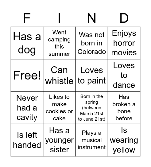 Hey You! Bingo Card