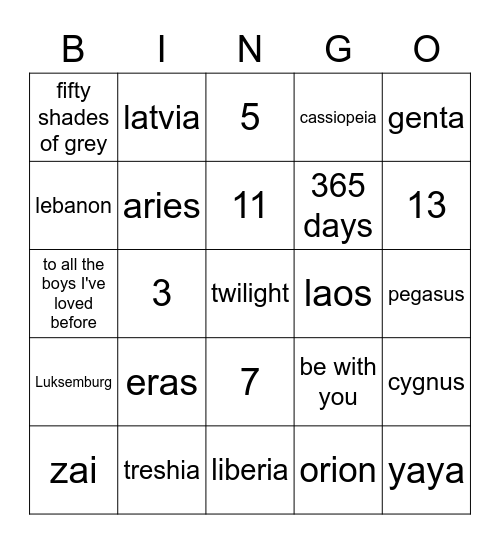 bingo bg genta Bingo Card
