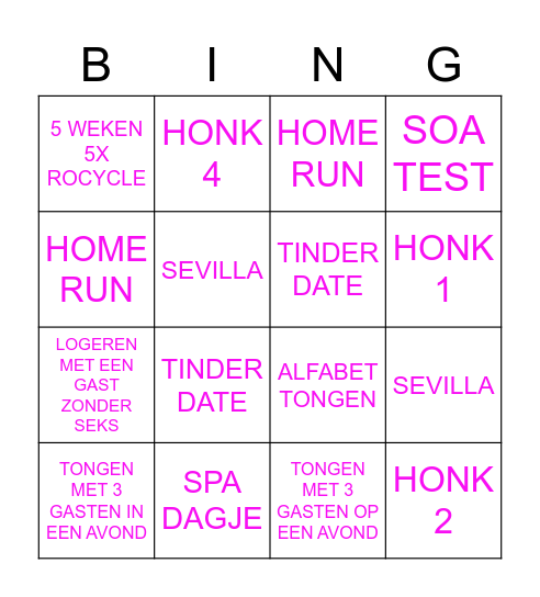 Hot Girl Winter Bingo Card