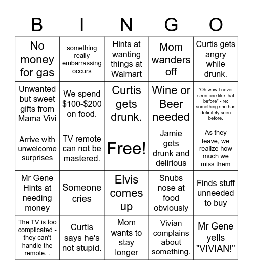 Hurricane Ida & the fam Bingo Card