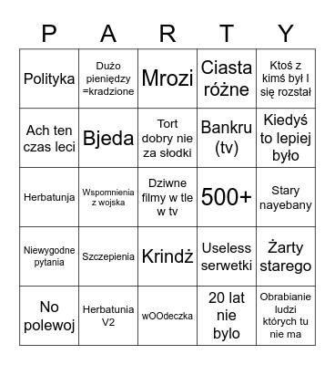 Familija party Bingo Card