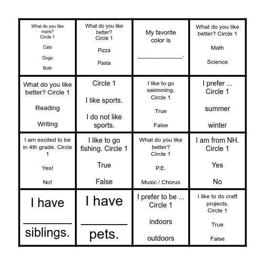 Get to know ____________________  (name) Bingo Card