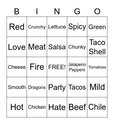 Dragons Love Tacos Bingo Card