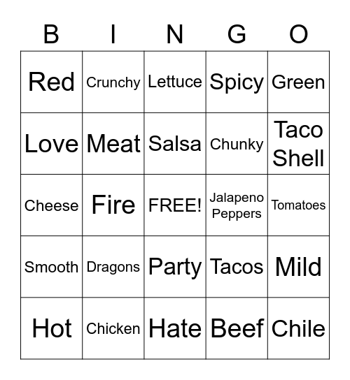 Dragons Love Tacos Bingo Card