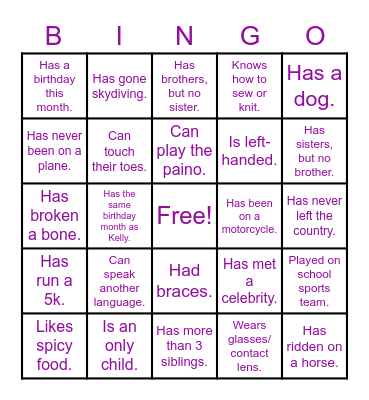 Icebreaker Bingo Card
