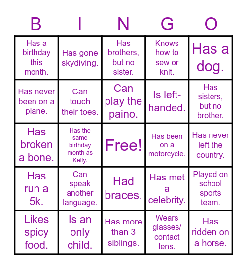Icebreaker Bingo Card