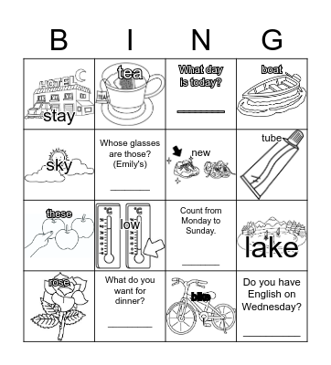 Back to School Bingo for 203 Bingo Card