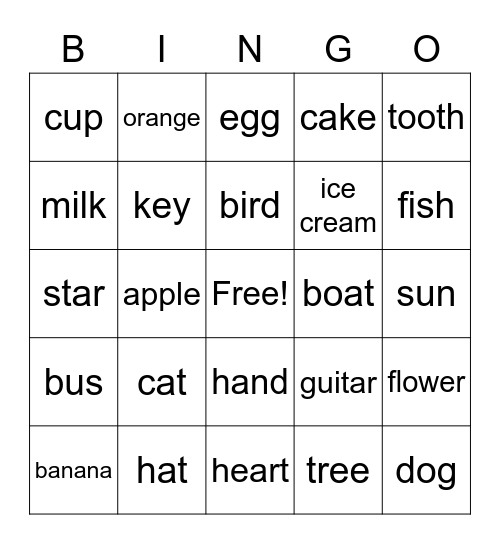 Nouns Bingo Card