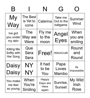 Classic Songs Bingo Card