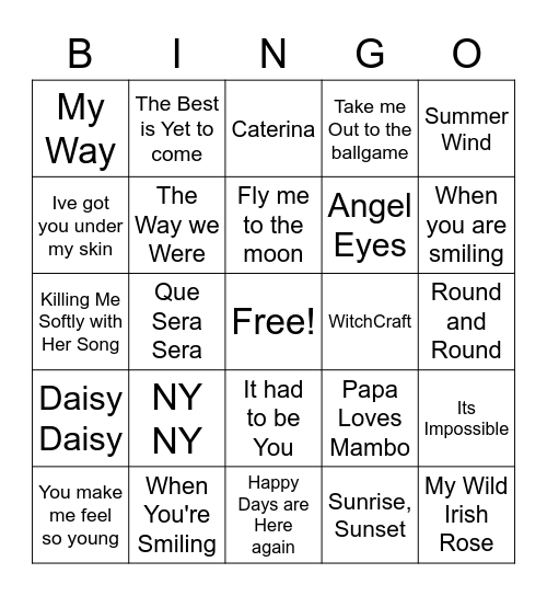 Classic Songs Bingo Card