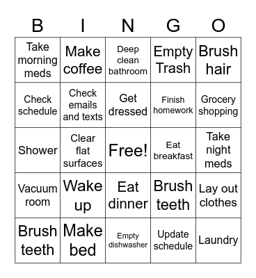 Daily routine Bingo Card