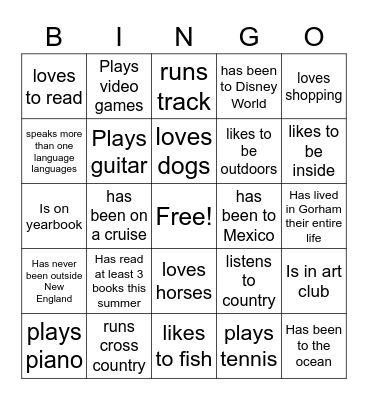Freshmen Bingo Card