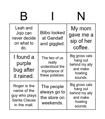 Simple & Complete Subjects & Predicates Bingo Card