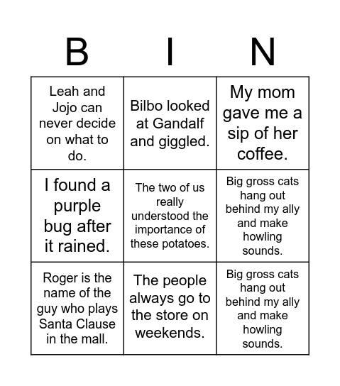 Simple & Complete Subjects & Predicates Bingo Card