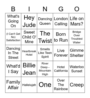 50 Iconic Songs Of All Time Bingo Card