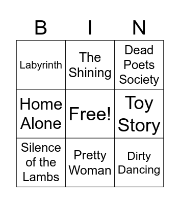 80s/90s Movies Bingo Card