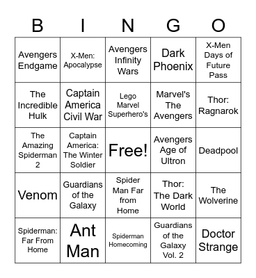 Avengers Assemble DCM Bingo Card