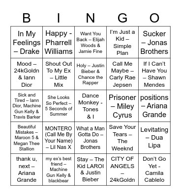 Music Bingo Card